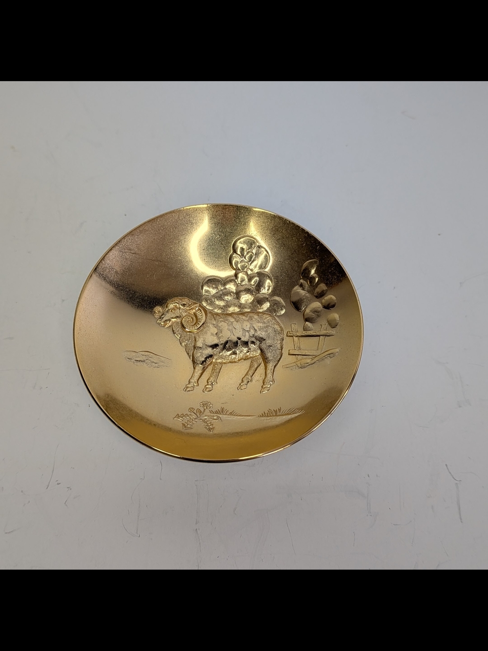 24k GP Japanese gold-plated sake drinking cup sakazuki guinomi Zodiac Sheep Ram